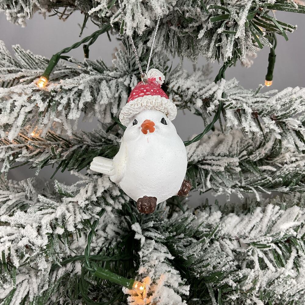 Christmas Ornament- White Bird Wearing Red And White Hat- Christmas Ornament